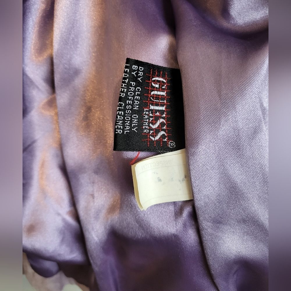 Vintage GUESS Leather Suede Short Lavender Cinch Waist Jacket Size M - Picture 14 of 15